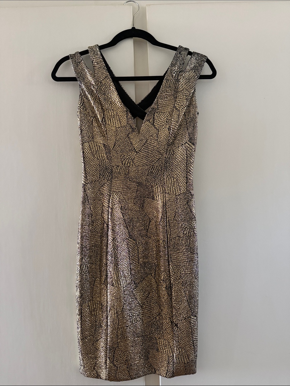 ANGL Metallic Gold Patterned Midi Dress